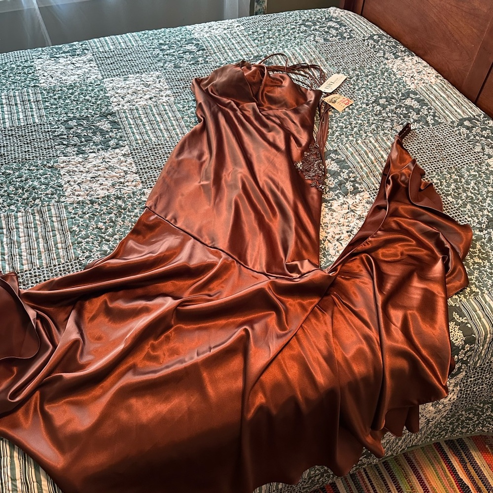 Chocolate brown full length mermaid style prom dress size 10 NWT
